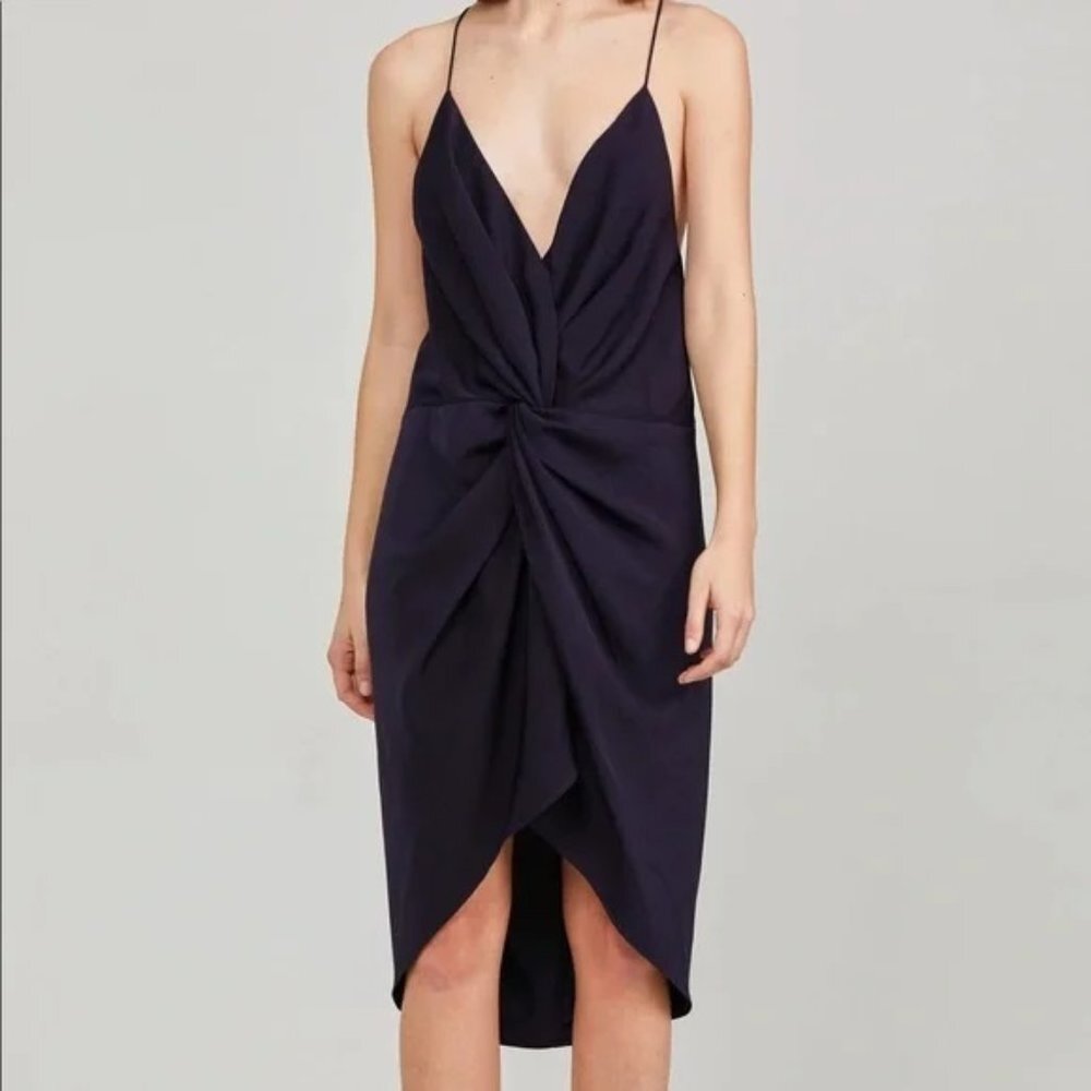Acler Jenkins Twist Front Sleeveless Midi Dress Ink Navy Blue Size 6